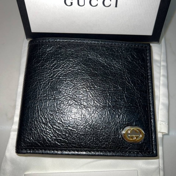 GUCCI MORPHEUS FLUFFY CALF-SKIN Calfskin Interlocking G Bi-Fold Wallet Black - Picture 6 of 7